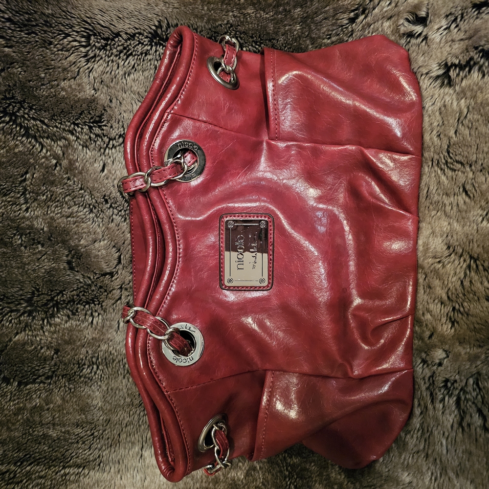 Nicole Miller Red Shoulder Bag with Silver Hardware